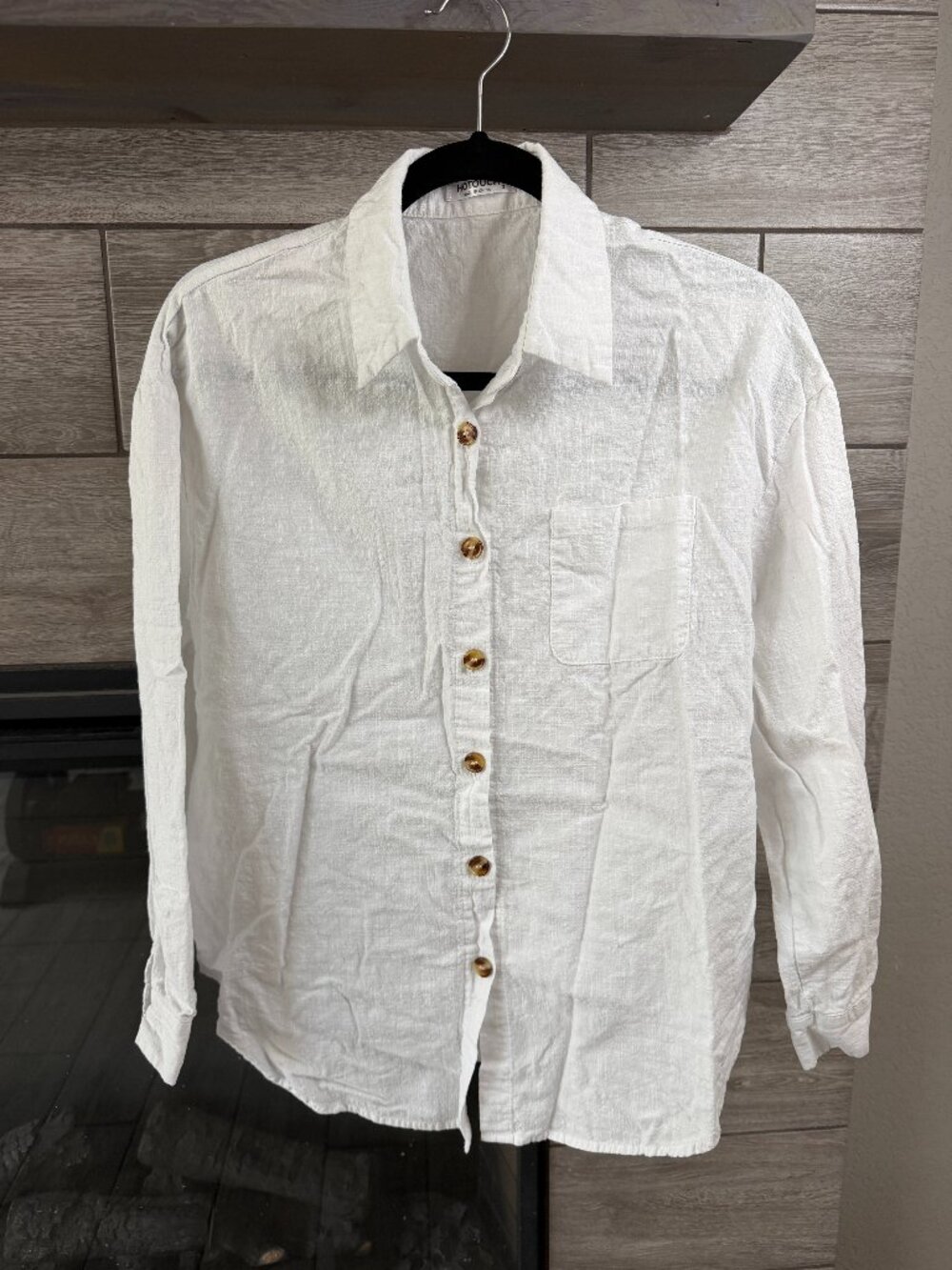 HOTOUCH White Linen Look Button Down Shirt Long Sleeve Size S